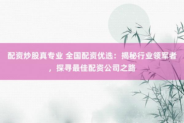 配资炒股真专业 全国配资优选：揭秘行业领军者，探寻最佳配资公司之路
