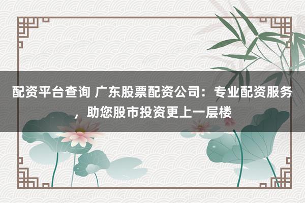 配资平台查询 广东股票配资公司：专业配资服务，助您股市投资更上一层楼