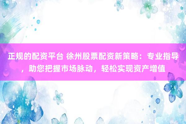 正规的配资平台 徐州股票配资新策略：专业指导，助您把握市场脉动，轻松实现资产增值