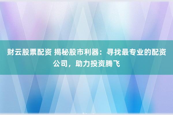 财云股票配资 揭秘股市利器：寻找最专业的配资公司，助力投资腾飞