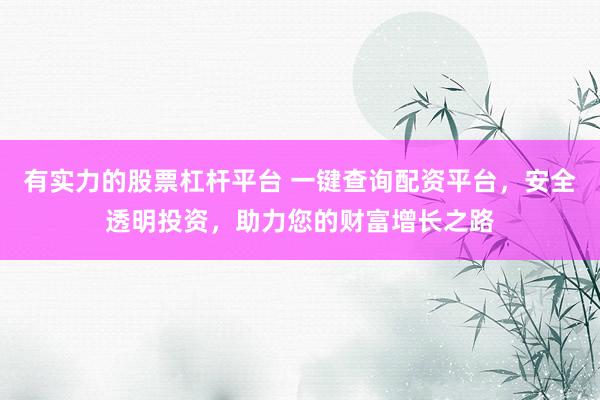有实力的股票杠杆平台 一键查询配资平台，安全透明投资，助力您的财富增长之路