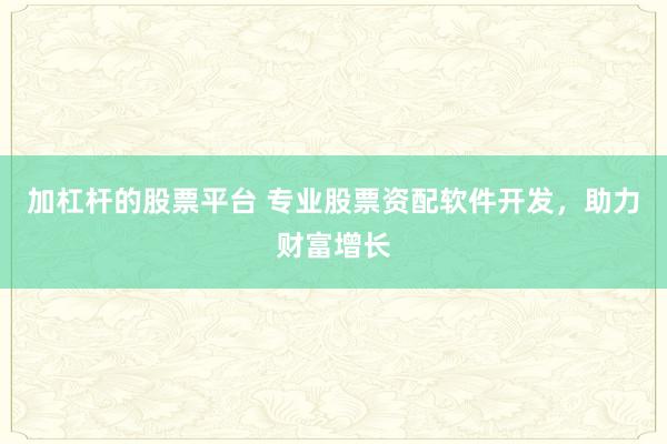 加杠杆的股票平台 专业股票资配软件开发，助力财富增长