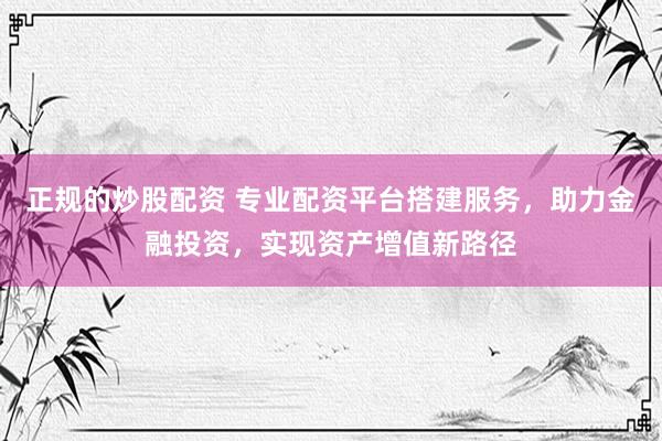 正规的炒股配资 专业配资平台搭建服务，助力金融投资，实现资产增值新路径