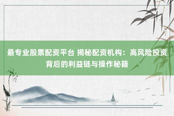 最专业股票配资平台 揭秘配资机构：高风险投资背后的利益链与操作秘籍