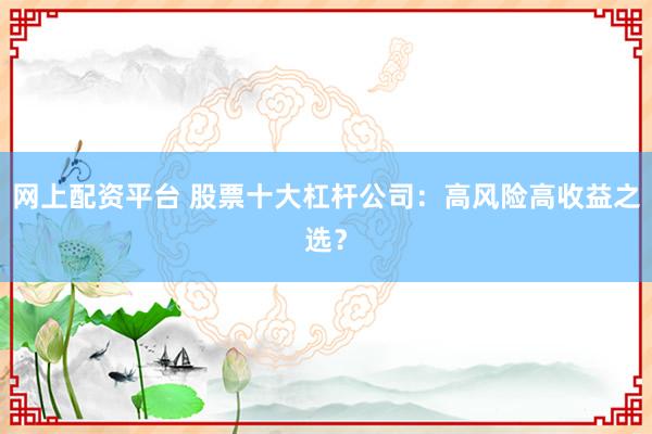 网上配资平台 股票十大杠杆公司：高风险高收益之选？