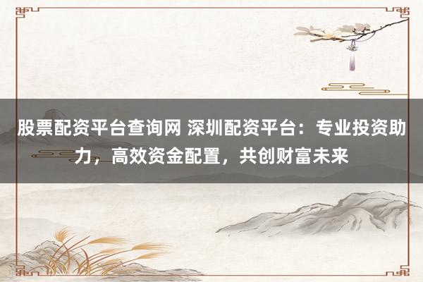 股票配资平台查询网 深圳配资平台:专业投资助力,高效资金配置,共创财富未来