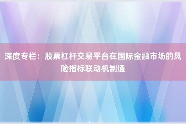 深度专栏:股票杠杆交易平台在国际金融市场的风险指标联动机制通