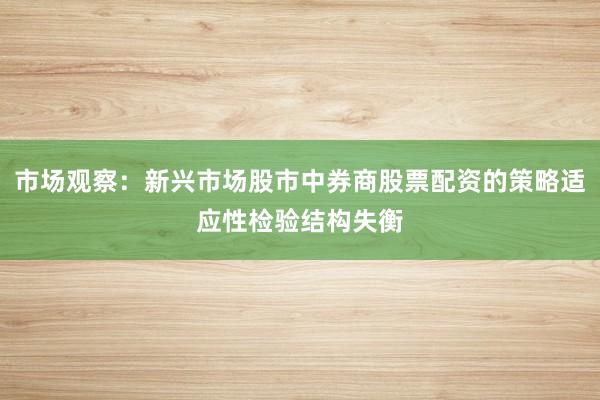 市场观察：新兴市场股市中券商股票配资的策略适应性检验结构失衡